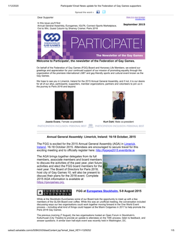 Participate!, the Newsletter of the Federation of Gay Games. Annual