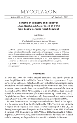 Remarks on Taxonomy and Ecology of <I>Leucoagaricus Ionidicolor</I