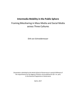 Intermedia Mobility in the Public Sphere Framing Bikesharing in Mass Media and Social Media Across Three Cultures