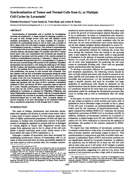 Synchronization of Tumor and Normal Cells from G, to Multiple Cell Cycles by Lovastatin1