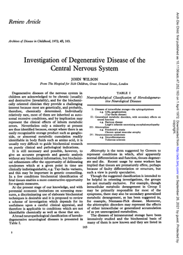 Investigation of Degenerative Disease of the Central Nervous System