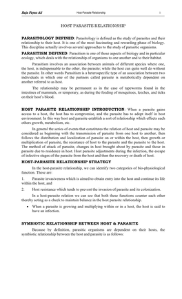 Host Parasite Relationship Parasitology Defined