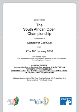 2016 SA Open Entry Form