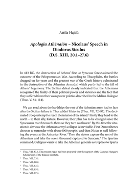 Apologia Athēnaiōn – Nicolaus' Speech in Diodorus Siculus (D.S