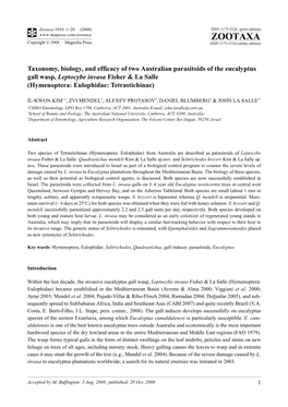 Zootaxa, Taxonomy, Biology, and Efficacy of Two Australian