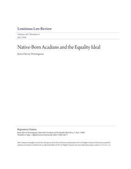 Native-Born Acadians and the Equality Ideal James Harvey Domengeaux