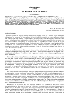 Strenna 2011' PREMISS: Some Significant Events in the Second Half of 2010 — COMMENTARY on the STRENNA 2011: 1.Returning to Don Bosco
