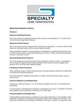 Metal Hose Selection Factors