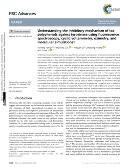 Understanding the Inhibitory Mechanism of Tea Polyphenols Against Tyrosinase Using Fluorescence Spectroscopy, Cyclic Voltammetry