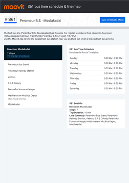 S61 Bus Time Schedule & Line Route