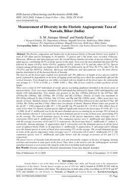 Measurement of Diversity in the Floristic Angiospermic Taxa of Nawada, Bihar (India)