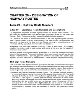 Chapter 20 – Designation of Highway Routes