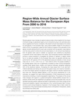 Region-Wide Annual Glacier Surface Mass Balance for the European Alps from 2000 to 2016