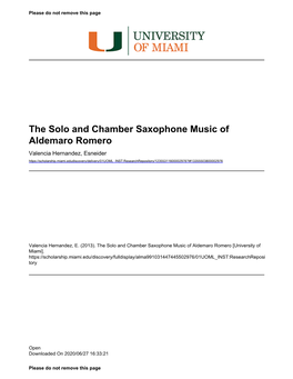 The Solo and Chamber Saxophone Music of Aldemaro Romero