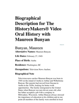 Biographical Description for the Historymakers® Video Oral History with Maureen Bunyan