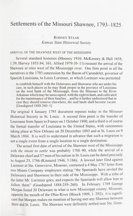Settlements of the Missouri Shawnee, 1793-1825