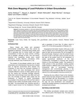 Risk Zone Mapping of Lead Pollution in Urban Groundwater