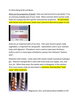6.3 Describing Acids and Bases What Are the Properties of Acids? Have You Had Any Fruit to Eat Lately? If So, an Acid Was Prob