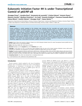 Eukaryotic Initiation Factor 4H Is Under Transcriptional Control of P65/NF-Kb