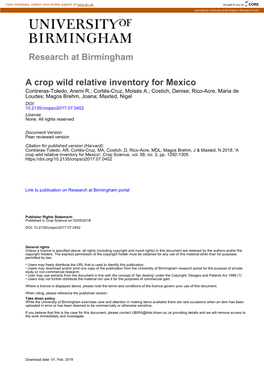 A Crop Wild Relative Inventory for Mexico