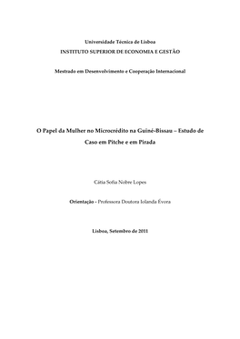 O Papel Da Mulher No Microcrédito Na Guiné-Bissau – Estudo De