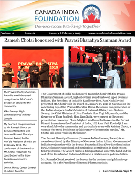 Ramesh Chotai Honoured with Pravasi Bharatiya Samman Award