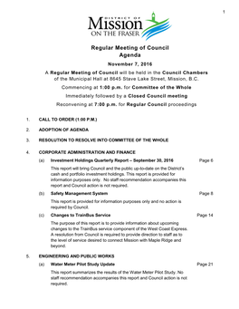 Regular Meeting of Council Agenda