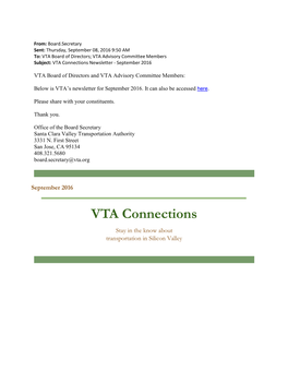 VTA Connections Newsletter - September 2016