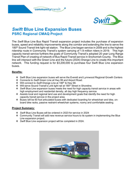 Swift Blue Line Expansion Buses PSRC Regional CMAQ Project