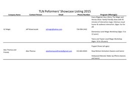 January 2015 Performers' Showcase