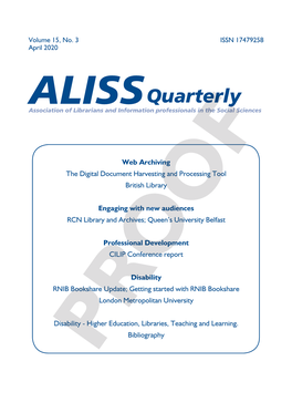 ALISS Quarterly Association of Librarians and Information Professionals in the Social Sciences