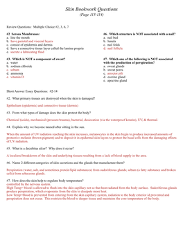 Skin Bookwork Questions (Page 113-114)