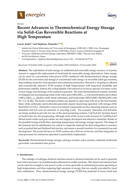 Recent Advances in Thermochemical Energy Storage Via Solid–Gas Reversible Reactions at High Temperature