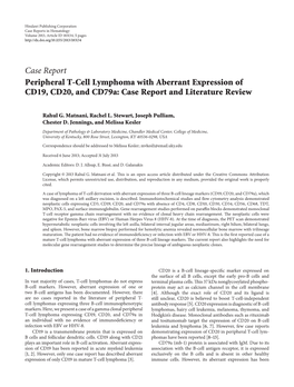 Peripheral T-Cell Lymphoma with Aberrant Expression of CD19, CD20, and Cd79a: Case Report and Literature Review