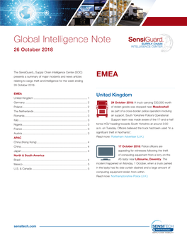 Global Intelligence Note SUPPLY CHAIN INTELLIGENCE CENTER 26 October 2018