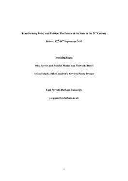 Transforming Policy and Politics: the Future of the State in the 21St Century