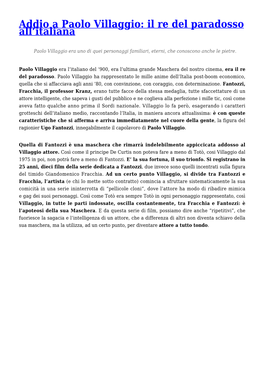 Addio a Paolo Villaggio: Il Re Del Paradosso All'italiana