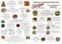 Gateaux and Dessert Price List