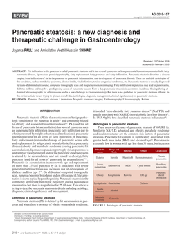 Pancreatic Steatosis: a New Diagnosis and Therapeutic Challenge in Gastroenterology