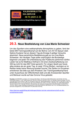 20.3. Neue Bestleistung Von Lisa Marie Schweizer