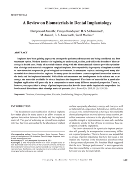 A Review on Biomaterials in Dental Implantology
