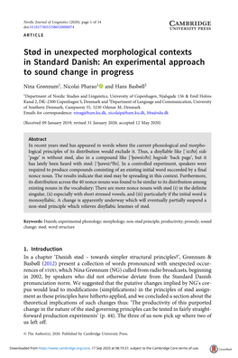 Stød in Unexpected Morphological Contexts in Standard Danish: an Experimental Approach to Sound Change in Progress