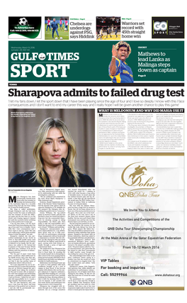 Sharapova Admits to Failed Drug Test ‘I Let My Fans Down, I Let the Sport Down That I Have Been Playing Since the Age of Four and I Love So Deeply