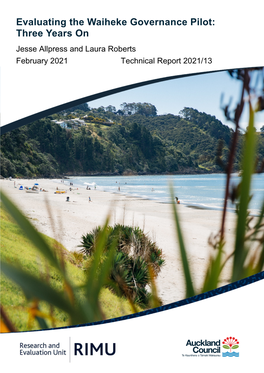 Evaluating the Waiheke Governance Pilot: Three Years On