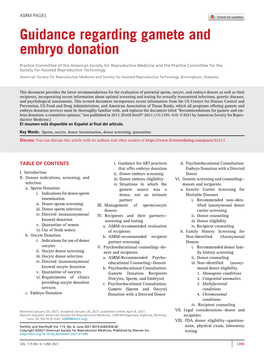 Guidance Regarding Gamete and Embryo Donation