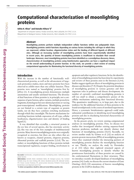 Computational Characterization of Moonlighting Proteins