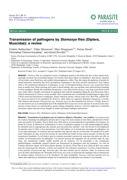 Transmission of Pathogens by Stomoxys Flies \(Diptera, Muscidae\)