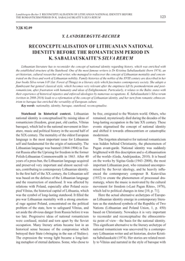 Reconceptualisation of Lithuanian National Identity Before the Romanticism Period in K