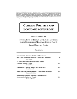 Current Politics and Economics of Europe