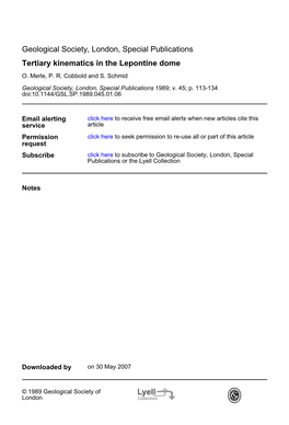 Tertiary Kinematics in the Lepontine Dome Geological Society, London